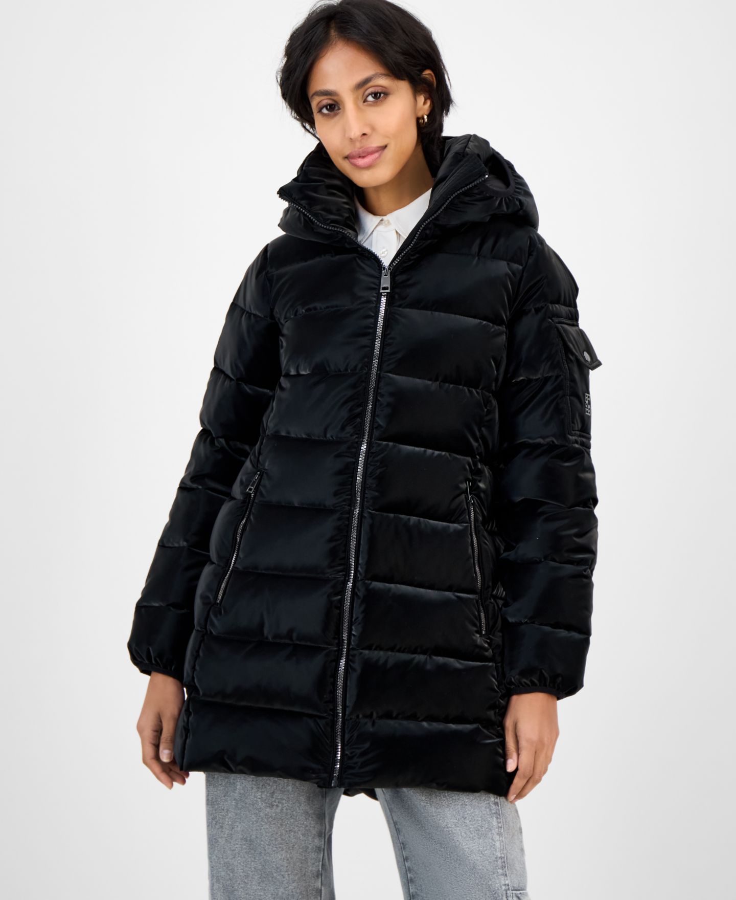 Женская куртка BCBG Hooded Puffer, цвет: Чёрный — фото 1