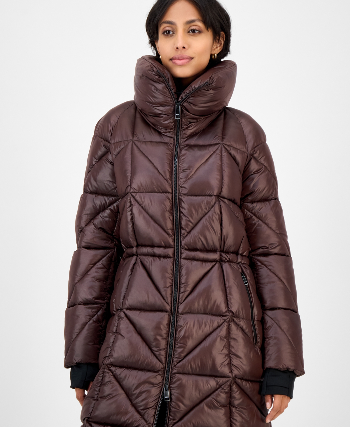 Bcbgmaxazria Women's Quilted Thumbhole-cuff Puffer Coat In Brown