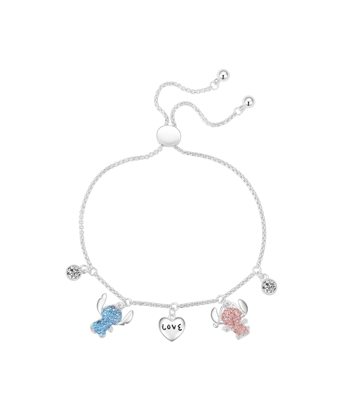 Cubic Zirconia Lilo and Stitch Love Angel Bolo Bracelet - Silver