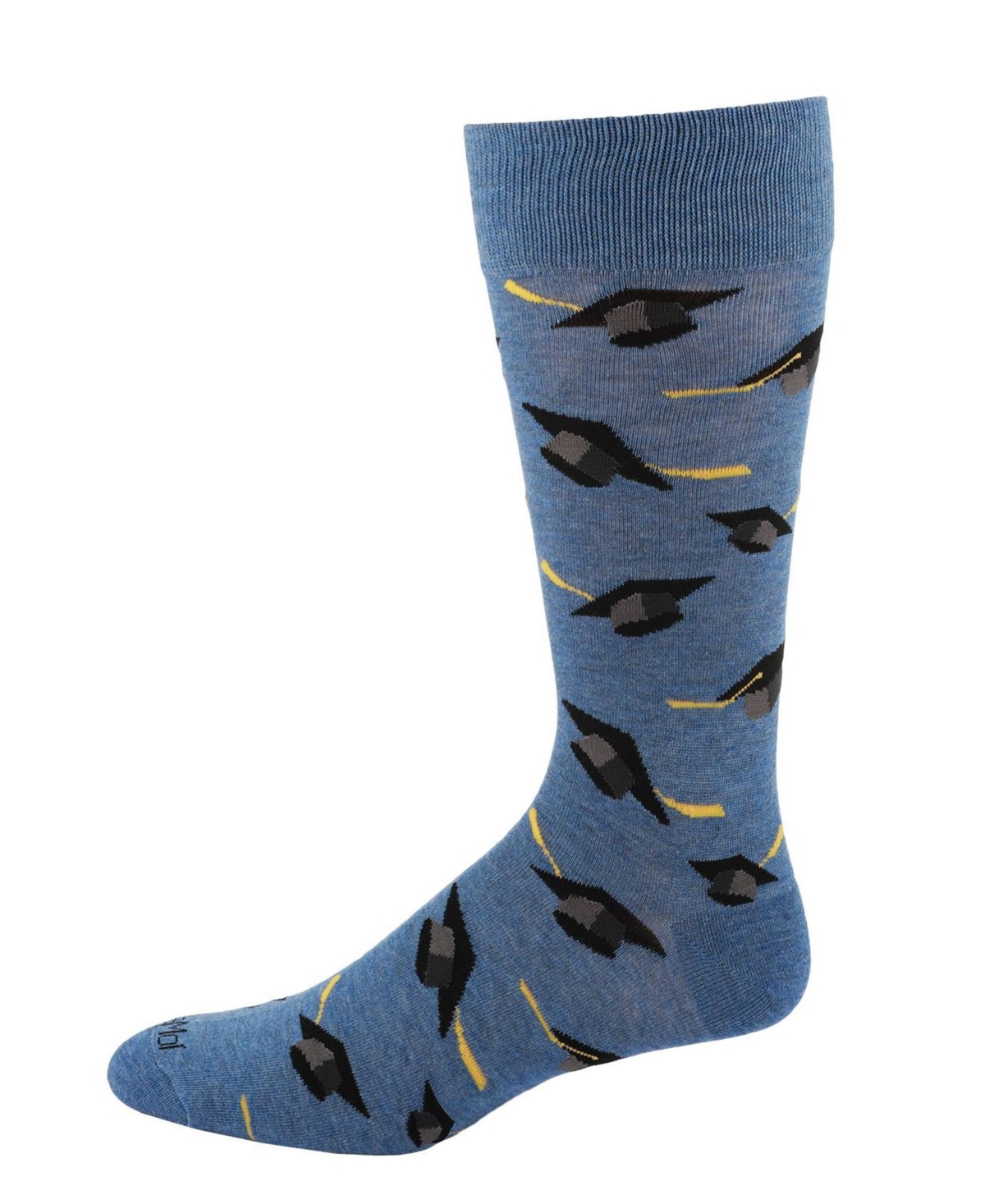 Men's Graduation Pattern Rayon Novelty Crew Socks - Denim heather