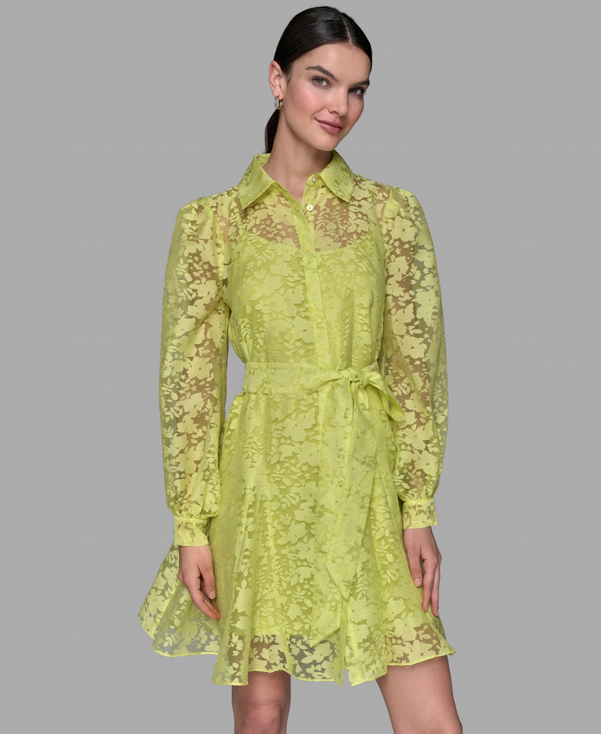 Karl Lagerfeld Paris Women's Organza Burnout Fit & Flare Mini Shirtdress