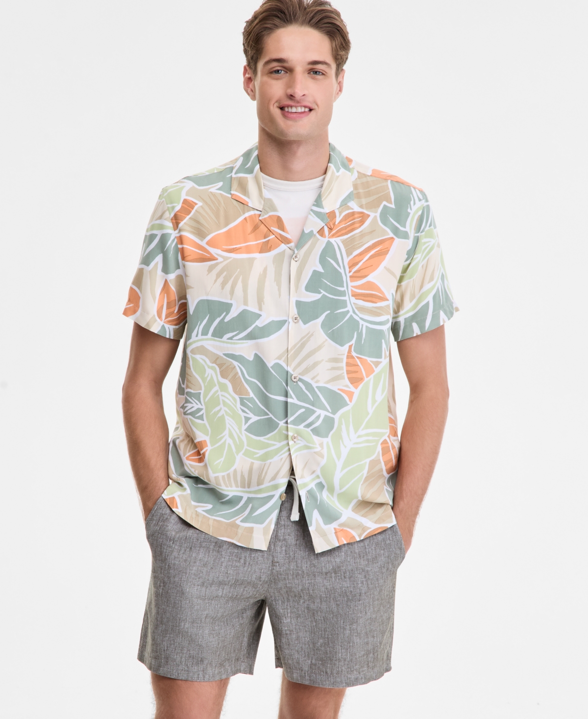 Men's Cutler Leaf Print Camp Shirt - Neutral