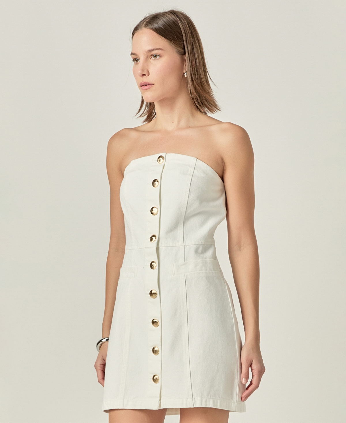 English Factory Women's Strapless Button-front Sheath Dress