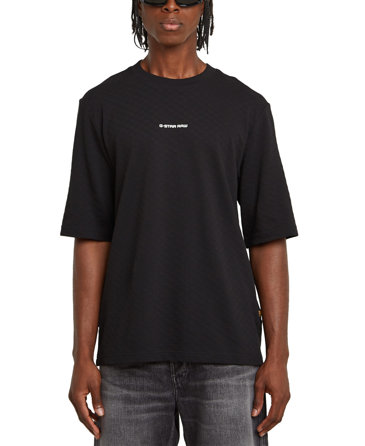 Men's Checquard Tweeter Lightweight Sweater T-Shirt - Dk Black