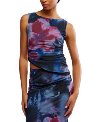 Free People - Women's Ash Printed Ruched Mesh Top