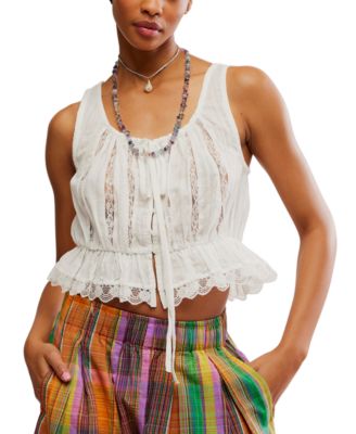 Free People - Women's Alana Lace-Trim Cotton Sleeveless Top
