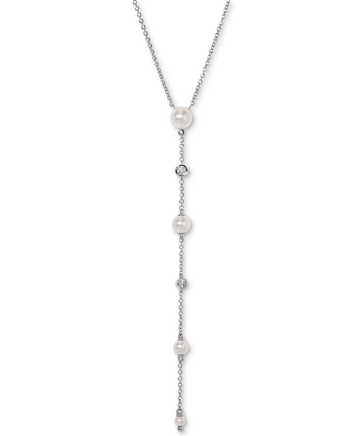 Silver-Tone Imitation Pearl & Cubic Zirconia Bezel Maisie Lariat Necklace, 16" + 2" extender, Exclusively at Macy's - Silver