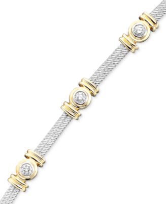14K White Gold Martha's Vineyard Diamond Bracelet with 14K Yellow Gold Border