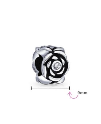 Set of 2 Heart Grandma Dangle & Flower Garden Black Rose Charm Bead Sterling Silver