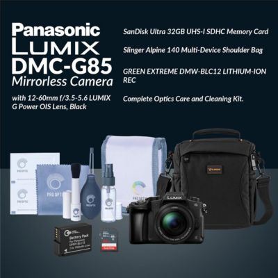 LUMIX DMC-G85 Mirrorless Camera with 12-60mm f/3.5-5.6 LUMIX G Power OIS Lens, Black, Bundle with 32GB UHS-I SDHC Memory Card, Shoulder Bag