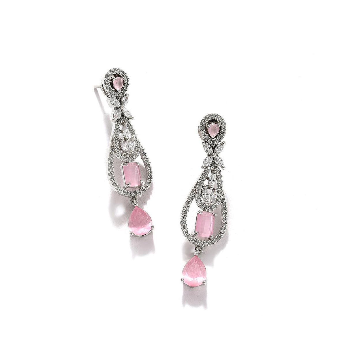 Sohi Women's Silver Plated Designer Jewellery Set In Pink