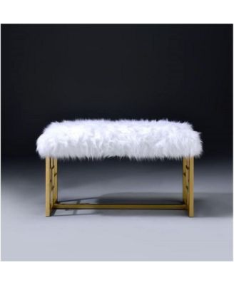Faux Fur Accent Bench – Upholstered Seat for Living Room or Vanity