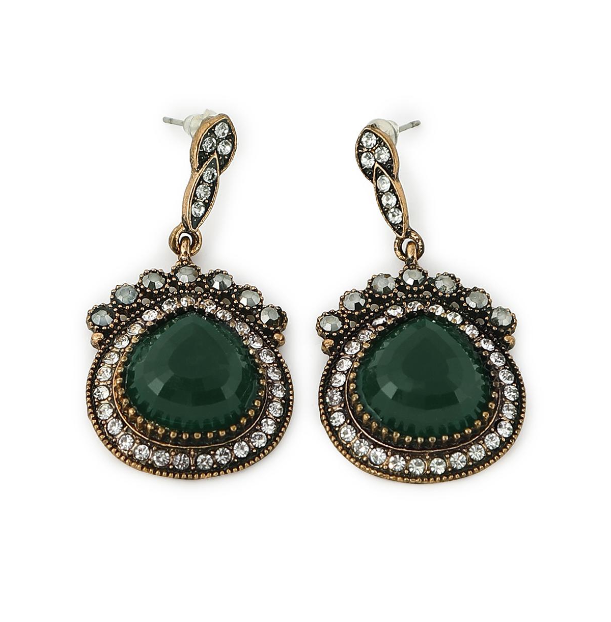 Sohi Women's Trendy Designer Stone Drop Earrings In Green