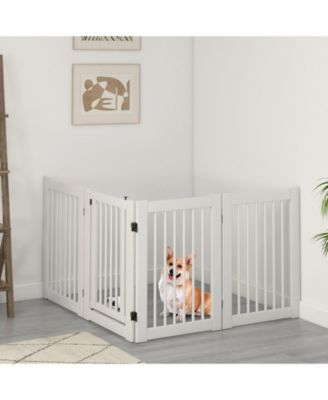 4-Panel Freestanding Wooden Pet Gate – Tall Dog Fence for Safety and Style