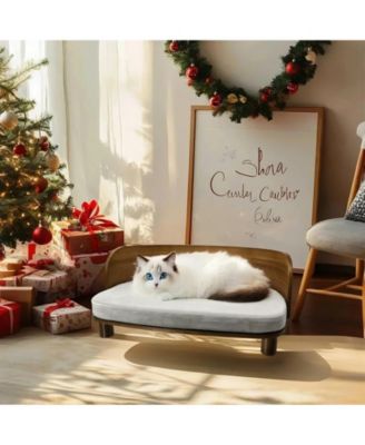 Wooden Elevated Cat&Dog Bed Stool With Pad for Indoor Pets