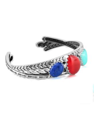 Sterling Silver Red Onyx, Amazonite and Lapis 3 Row Twist Cuff, Size Small