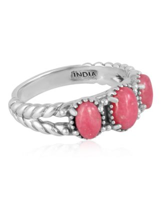 Sterling Silver Rhodonite 3-Stone Ring, Size 5