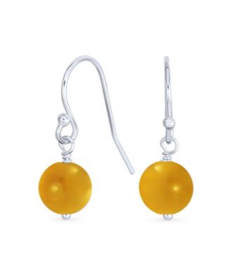 Simple Natural Stone 8MM Ball Drop Earrings Sterling Silver Fish Hook