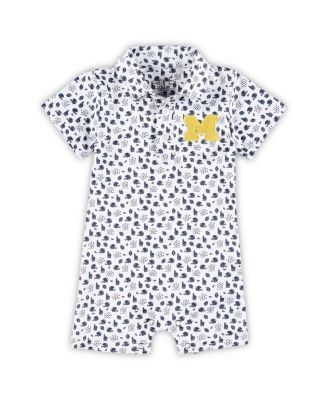 Garb - Baby Boys and Girls White Michigan Wolverines Earnest Polo Romper