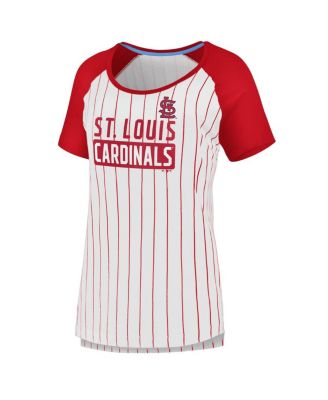 Women's White St. Louis Cardinals Cooperstown Collection Iconic Pinstripe Raglan Scoop Neck T-Shirt