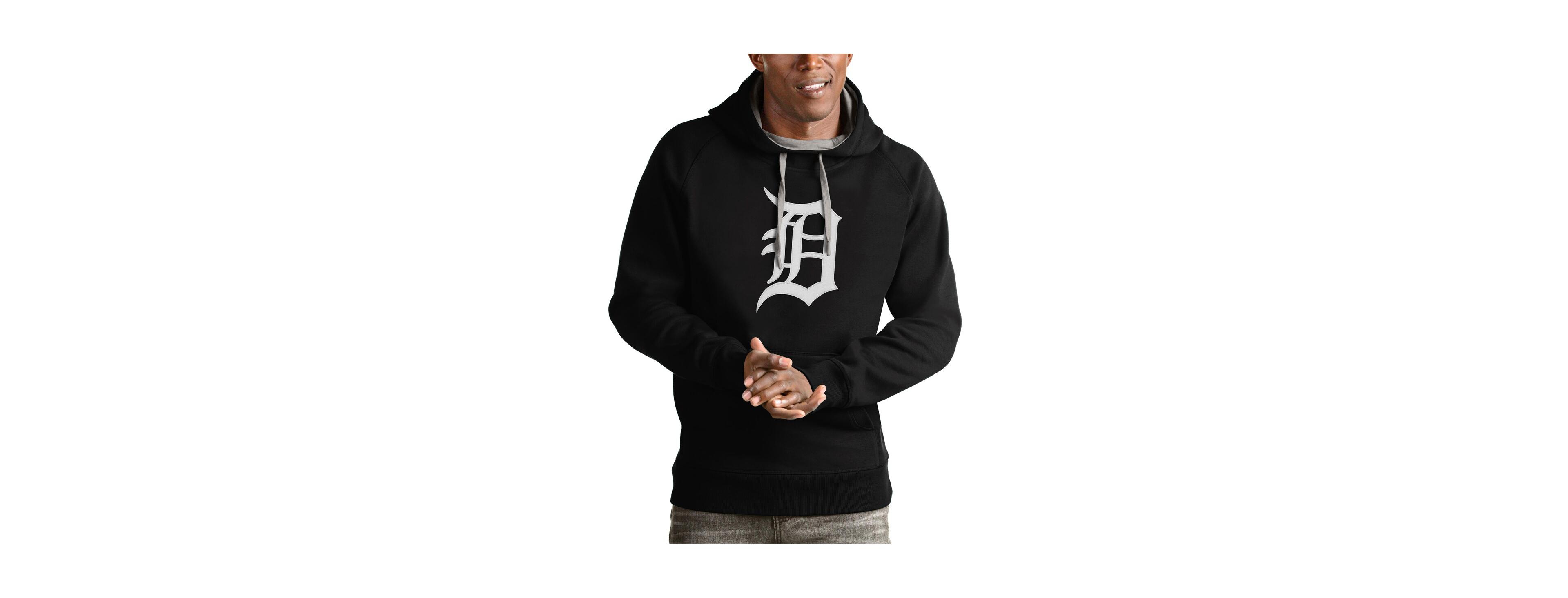 Antigua Men's Black Detroit Tigers Victory Pullover Team Logo Hoodie