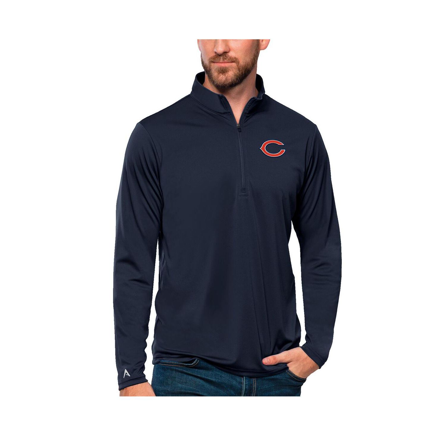 Men's Navy Chicago Bears Tribute Quarter-Zip Lightweight Pullover Sweatshirt