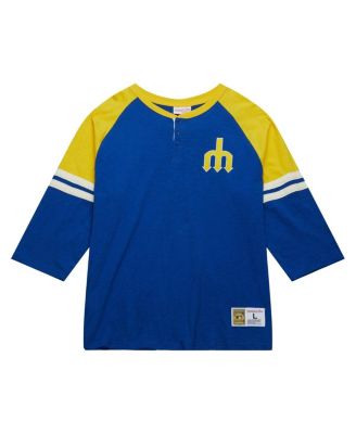 Men's Royal Seattle Mariners Cooperstown Collection Legendary Raglan Slub Henley 3/4-Sleeve T-Shirt
