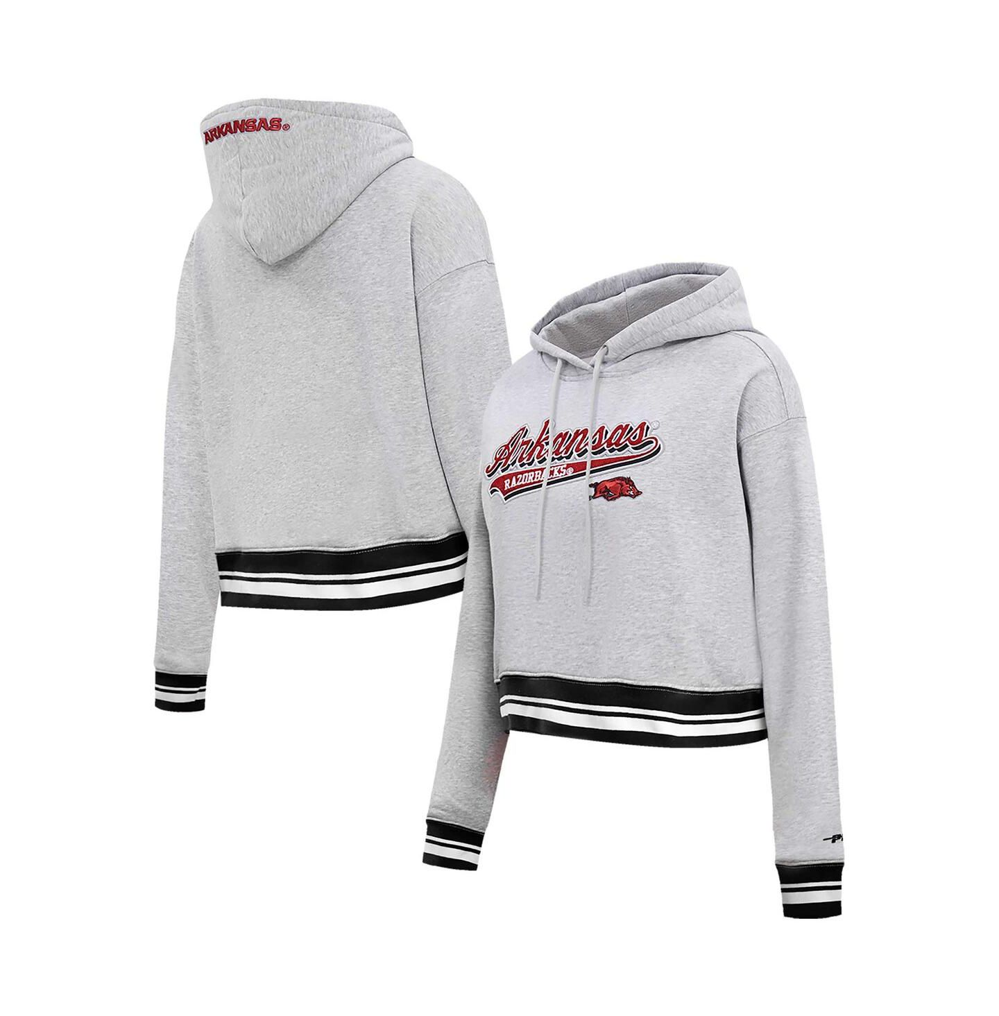 Женское худи Pro Standard Heather Gray Arkansas Razorbacks Script Tail Fleece Cropped Pullover — фото 1