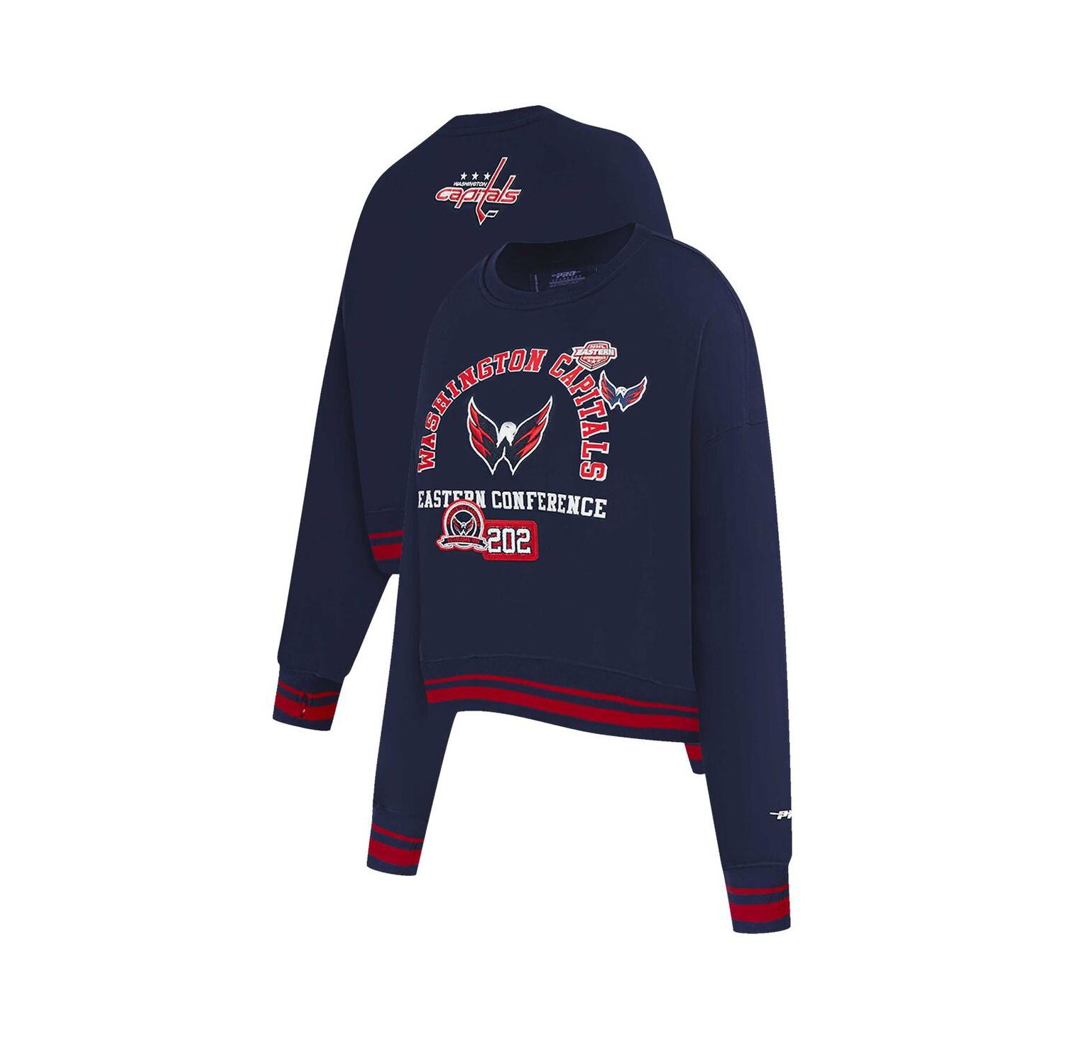 Women's Navy Washington Capitals Area Code Cropped Pullover Sweatshirt