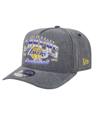 New Era - Men's Charcoal Los Angeles Lakers Throwback Washed Pre-Curved 9FIFTY Snapback Hat