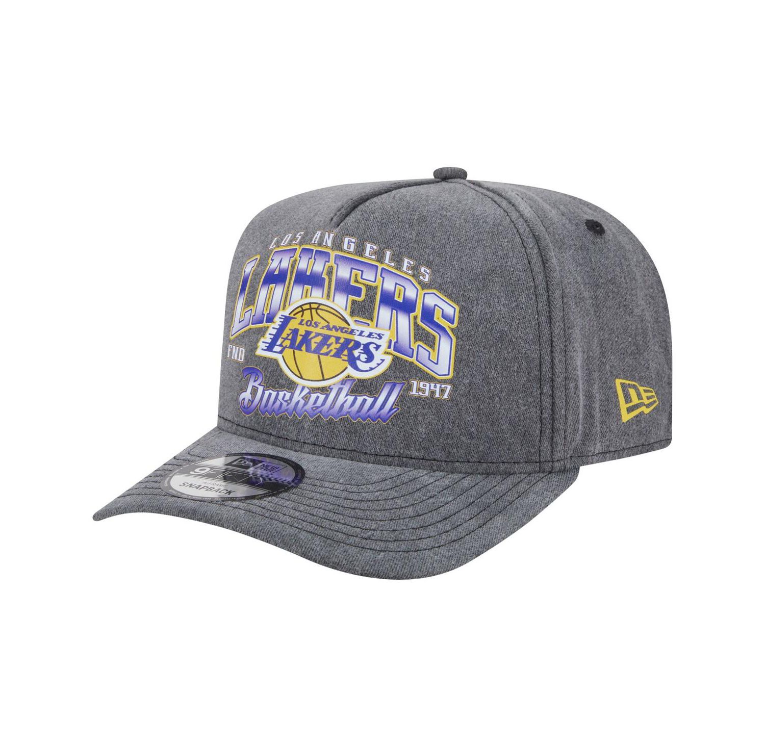 Men's Charcoal Los Angeles Lakers Throwback Washed Pre-Curved 9FIFTY Snapback Hat