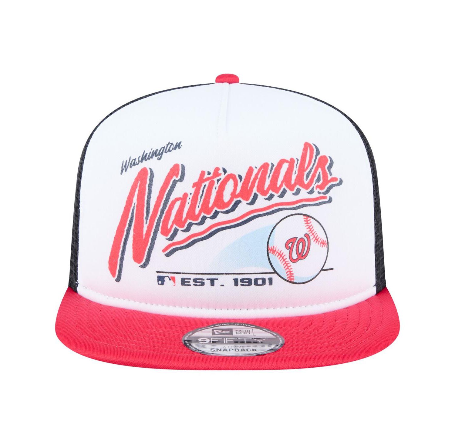Men's White/Red Washington Nationals Retro Script Trucker 9FIFTY Snapback Hat