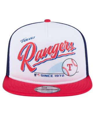 Men's White/Red Texas Rangers Retro Script Trucker 9FIFTY Snapback Hat