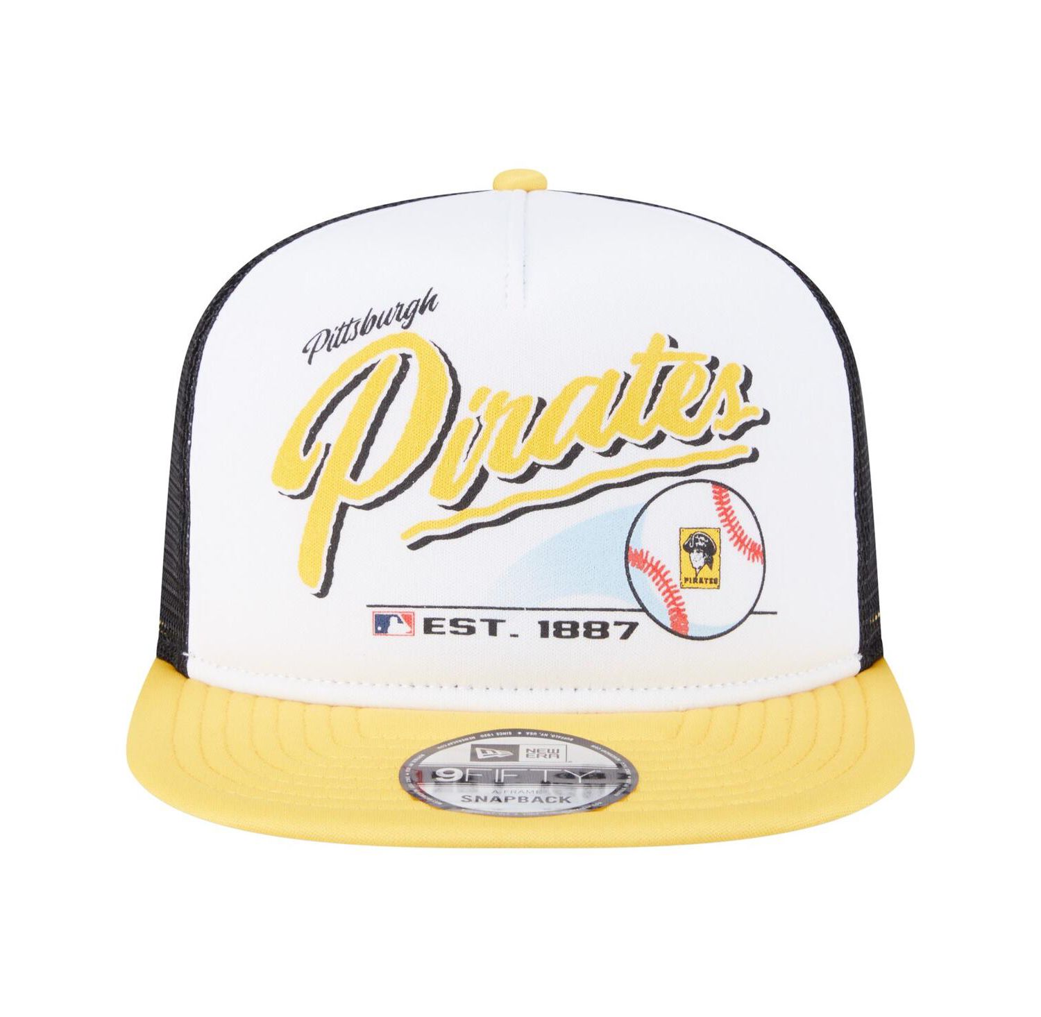 Men's White/Gold Pittsburgh Pirates Retro Script Trucker 9FIFTY Snapback Hat