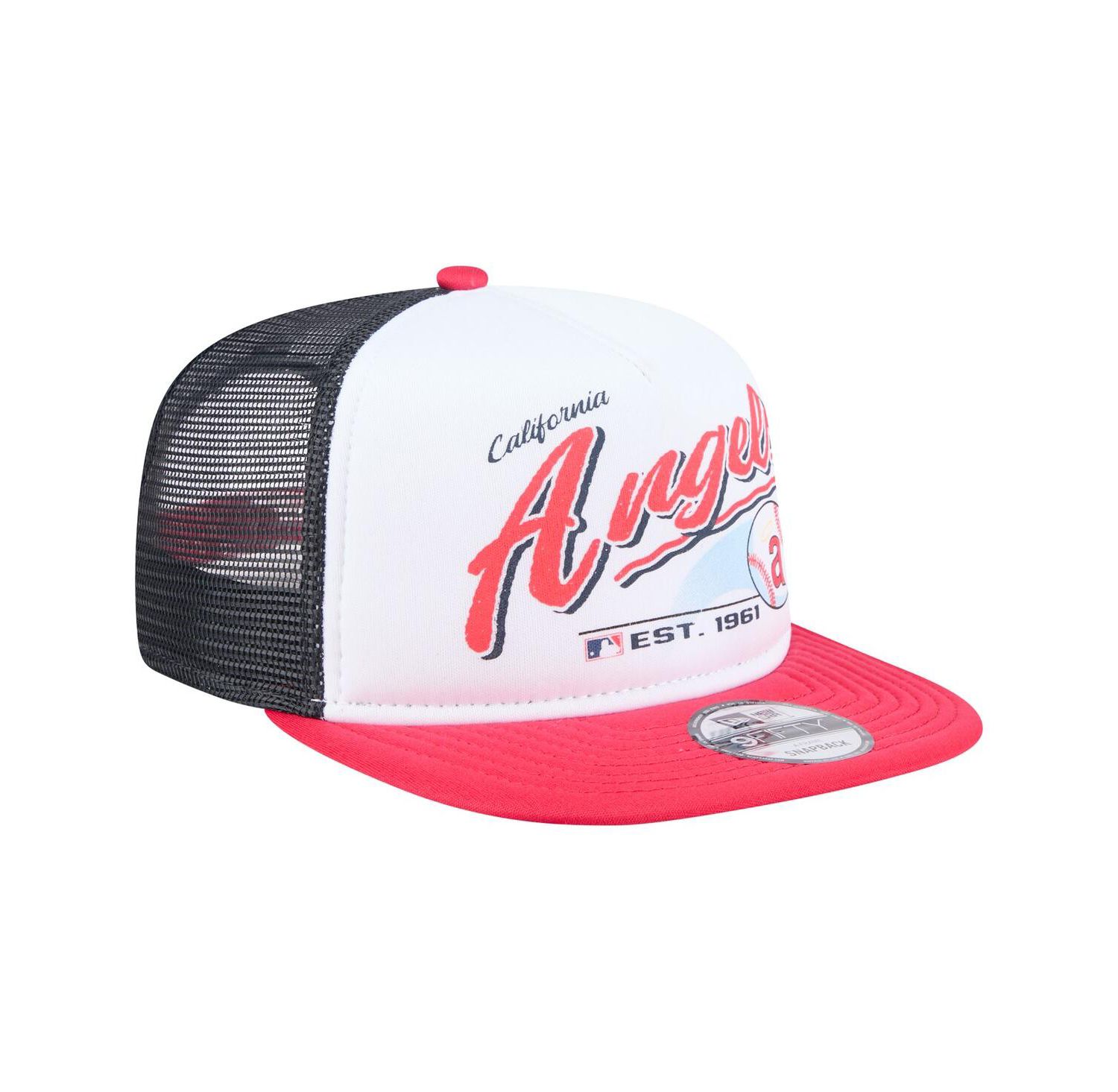 Men's White/Red California Angels Retro Script Trucker 9FIFTY Snapback Hat