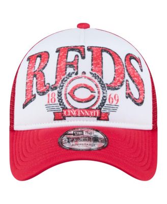 Men's White/Red Cincinnati Reds Distressed 9FORTY A-Frame Adjustable Trucker Hat
