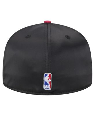 Men's Black/Red Miami Heat Throwback Satin Vintage Pin Two-Tone 59FIFTY Fitted Hat