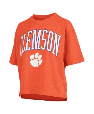 Women's Orange Clemson Tigers Nelson Arch Over Logo Waist Length Oversized Slub T-Shirt
