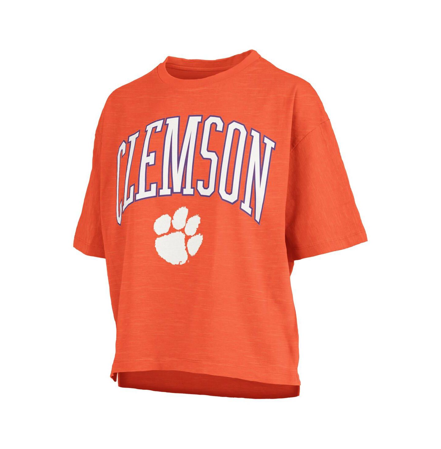 Женская футболка Pressbox Orange Clemson Tigers Nelson Arch Over Logo Waist Length Oversized Slub — фото 2