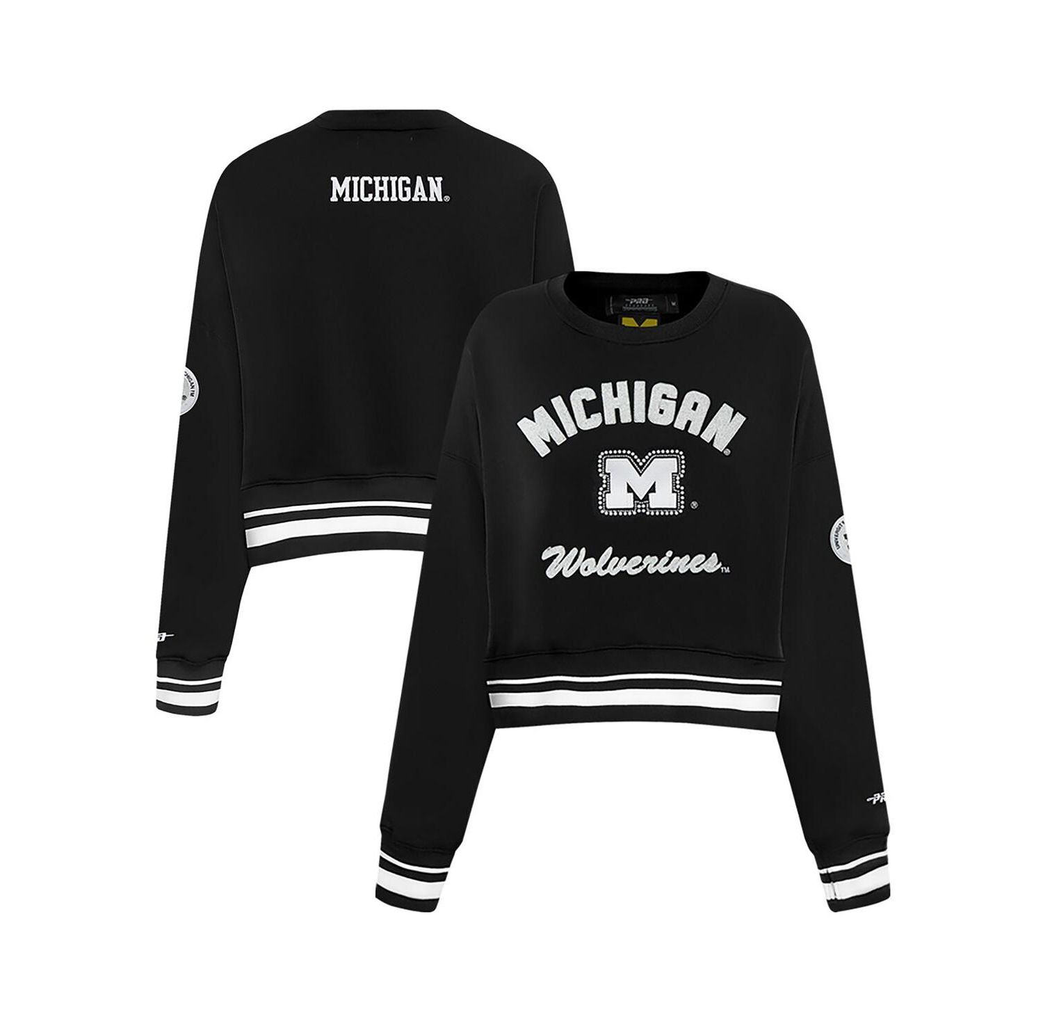 Women's Black Michigan Wolverines Cropped Pullover Sweatshirt
