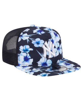 Men's Navy New York Yankees Adventure Pattern Golfer Trucker Snapback Hat