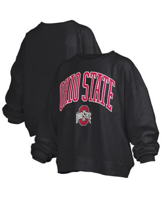 Pressbox - Women's Black Ohio State Buckeyes Janise Arch Over Logo Waist Length Oversized Pullover Sweatshirt