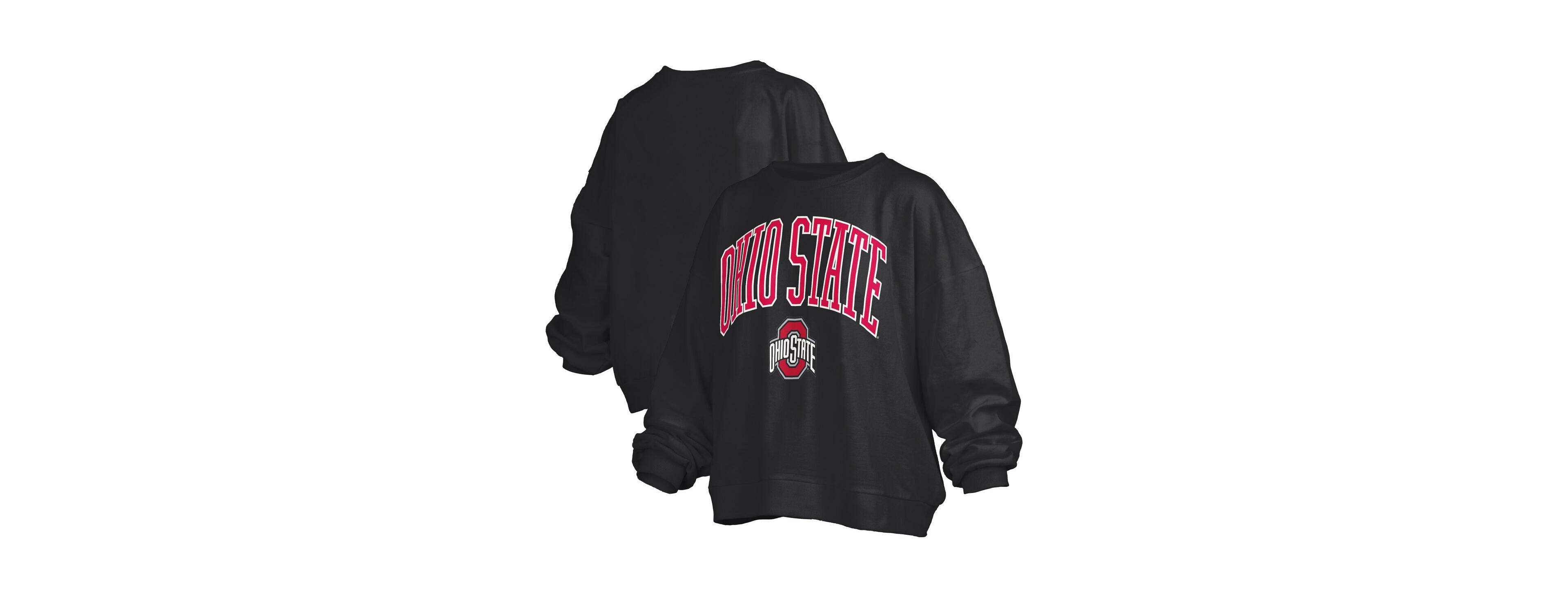 Pressbox Women's Black Ohio State Buckeyes Janise Arch Over Logo Waist Length Oversized Pullover Sweatshirt