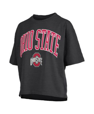 Women's Black Ohio State Buckeyes Nelson Arch Over Logo Waist Length Oversized Slub T-Shirt