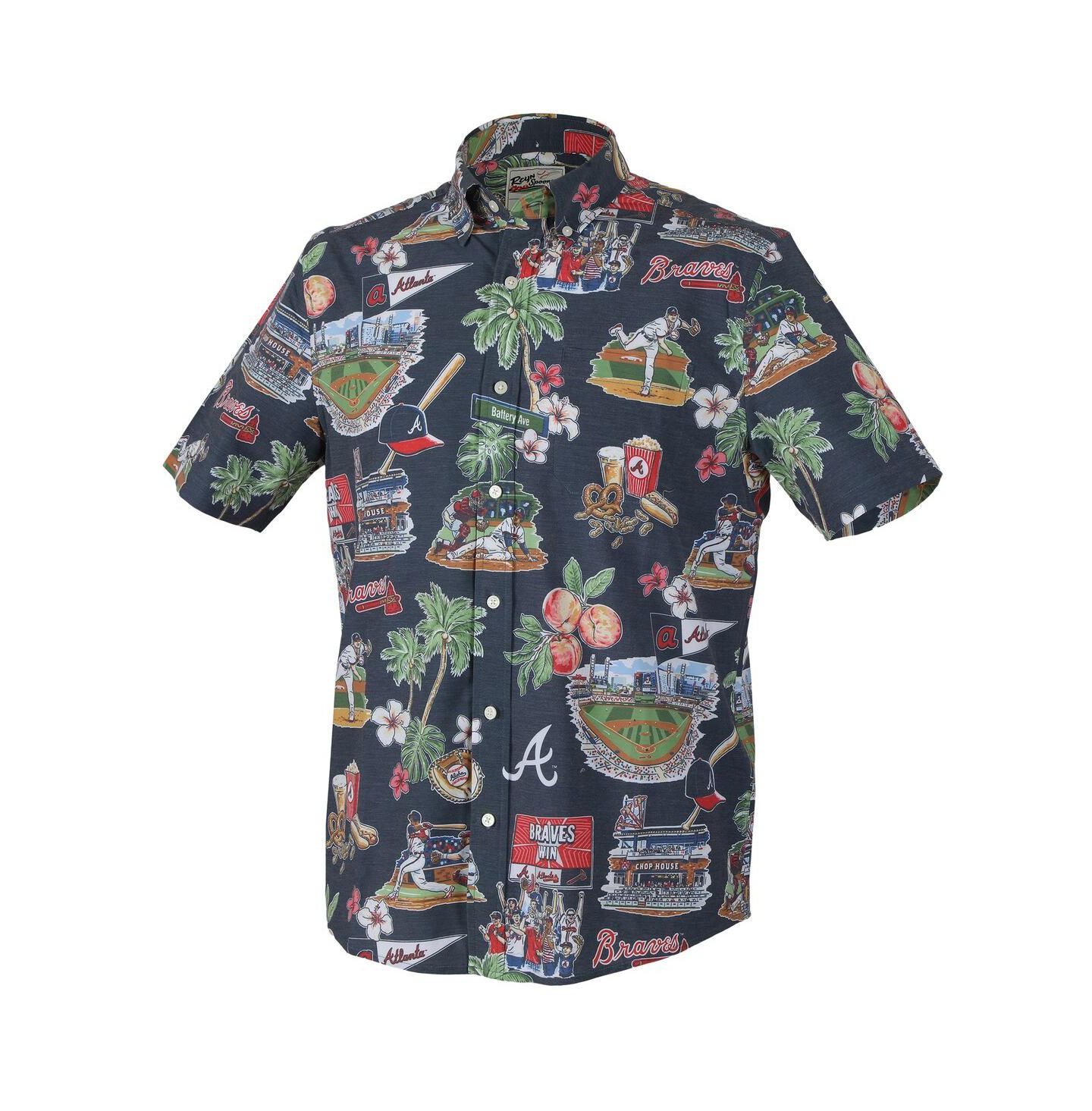 Мужской топ Reyn Spooner Navy Atlanta Braves Scenic Tri-Blend Performance Button-Up — фото 2