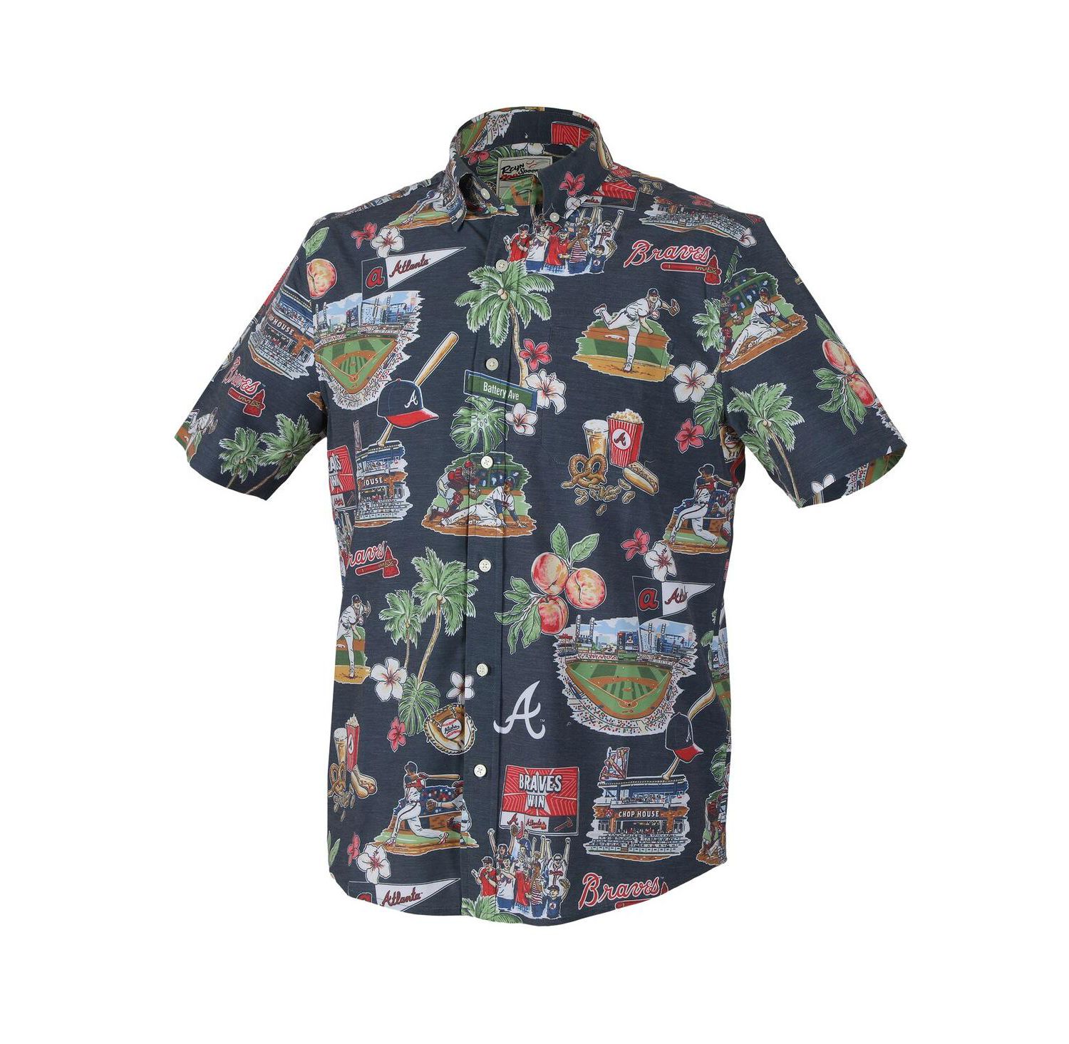 Men's Navy Atlanta Braves Scenic Tri-Blend Performance Button-Up Top