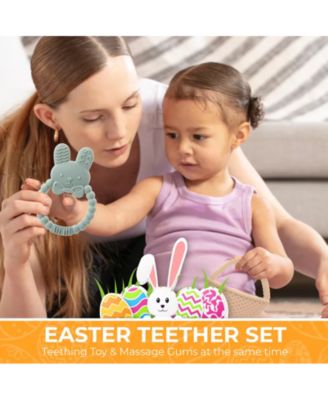 Toddler Easter Plush and Teether Playset - Squeaky Bunny, Chicken, Easter Egg, Plush Toys and Silicone Teethers - Perfect Gift for Newborns