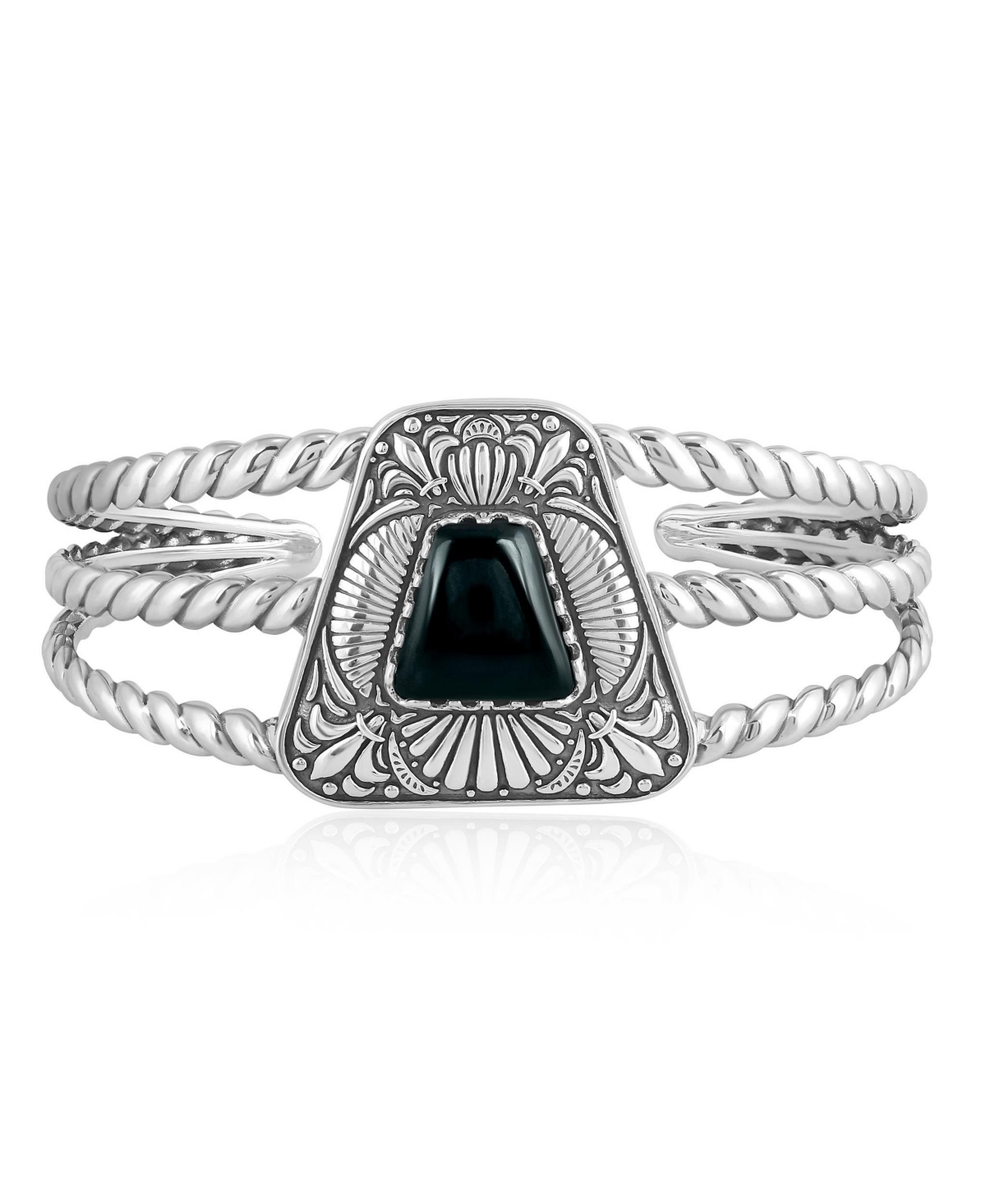 Sterling Silver Black Onyx Trapezoid Cuff Bracelet, Size Large