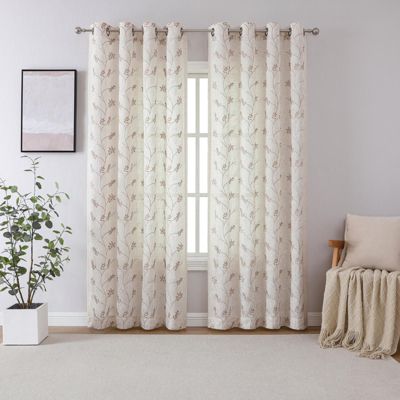 1 Piece Vanessa Floral Embroidered Linen Blend Semi Sheer Grommet Window Curtain Panel