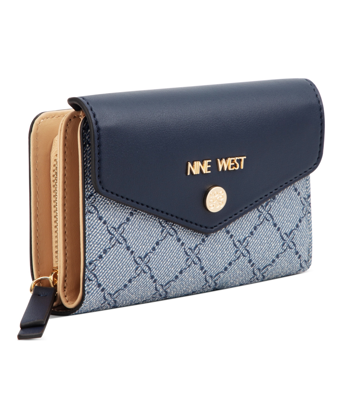 Nine West Caireann French Wallet In Chambray Logo Navy